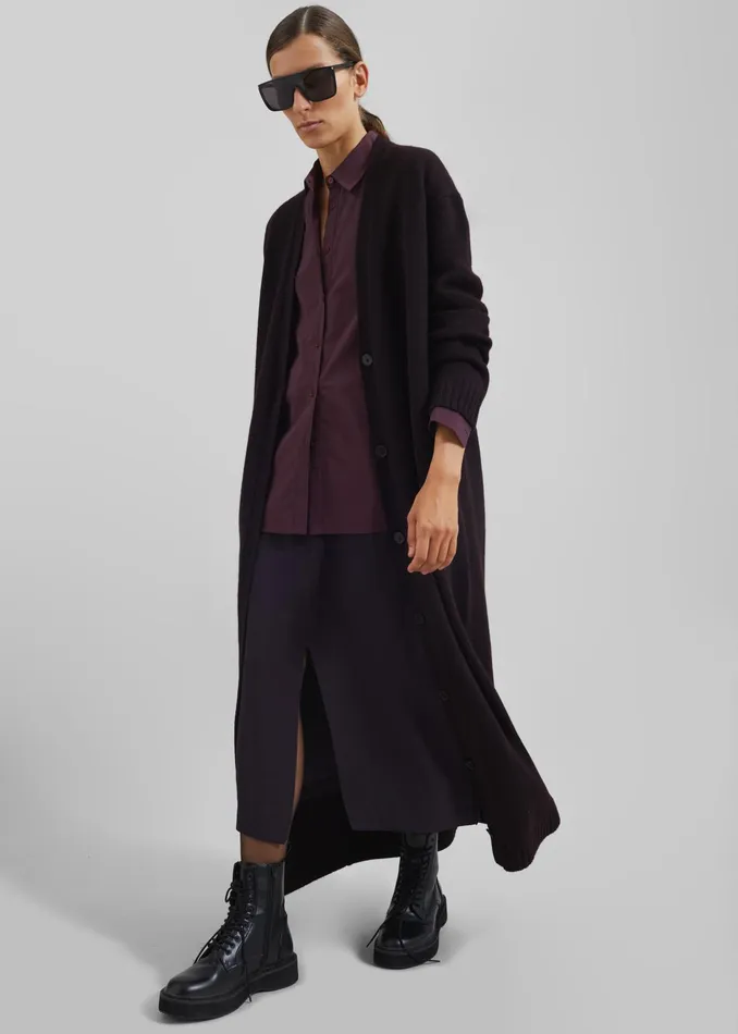 The Frankie Shop Knitwear Emi Long Knit Cardigan 8211 Dark Plum 8211 Women