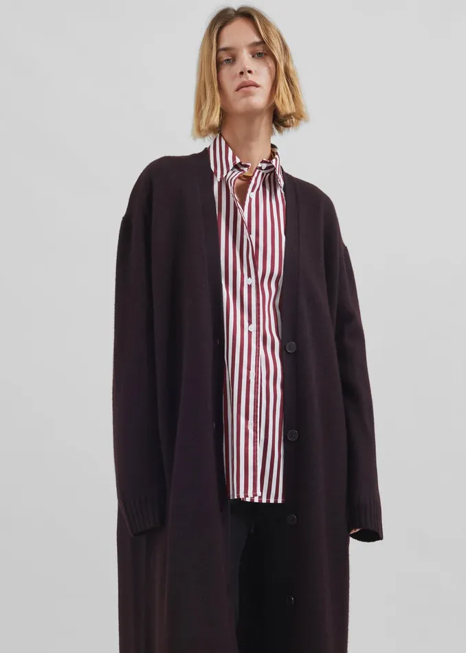 The Frankie Shop Knitwear Emi Long Knit Cardigan 8211 Dark Plum 8211 Women