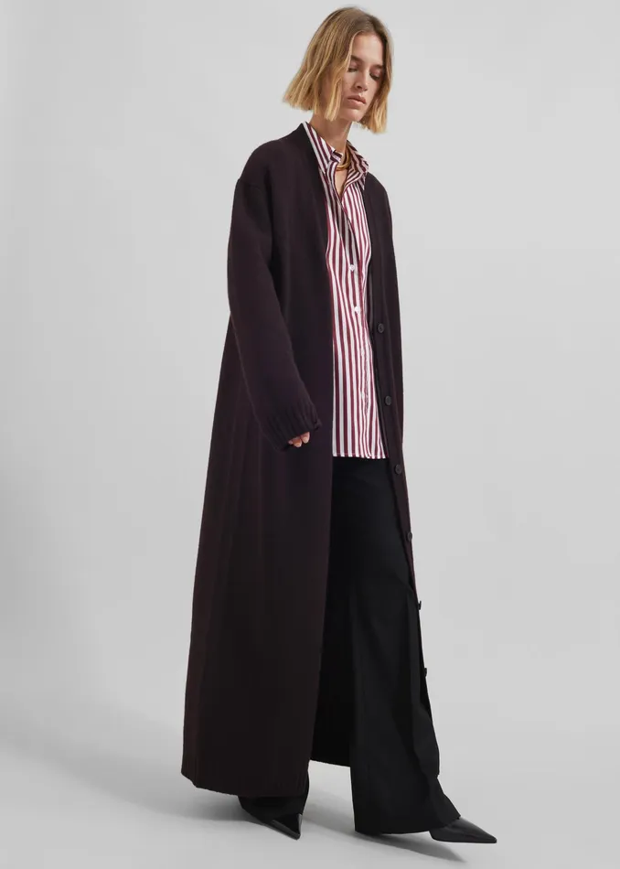 The Frankie Shop Knitwear Emi Long Knit Cardigan 8211 Dark Plum 8211 Women