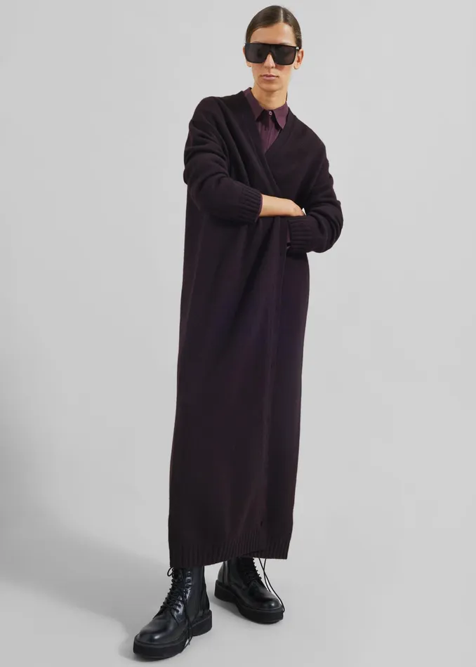 The Frankie Shop Knitwear Emi Long Knit Cardigan 8211 Dark Plum 8211 Women