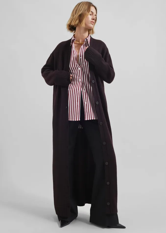 The Frankie Shop Knitwear Emi Long Knit Cardigan 8211 Dark Plum 8211 Women