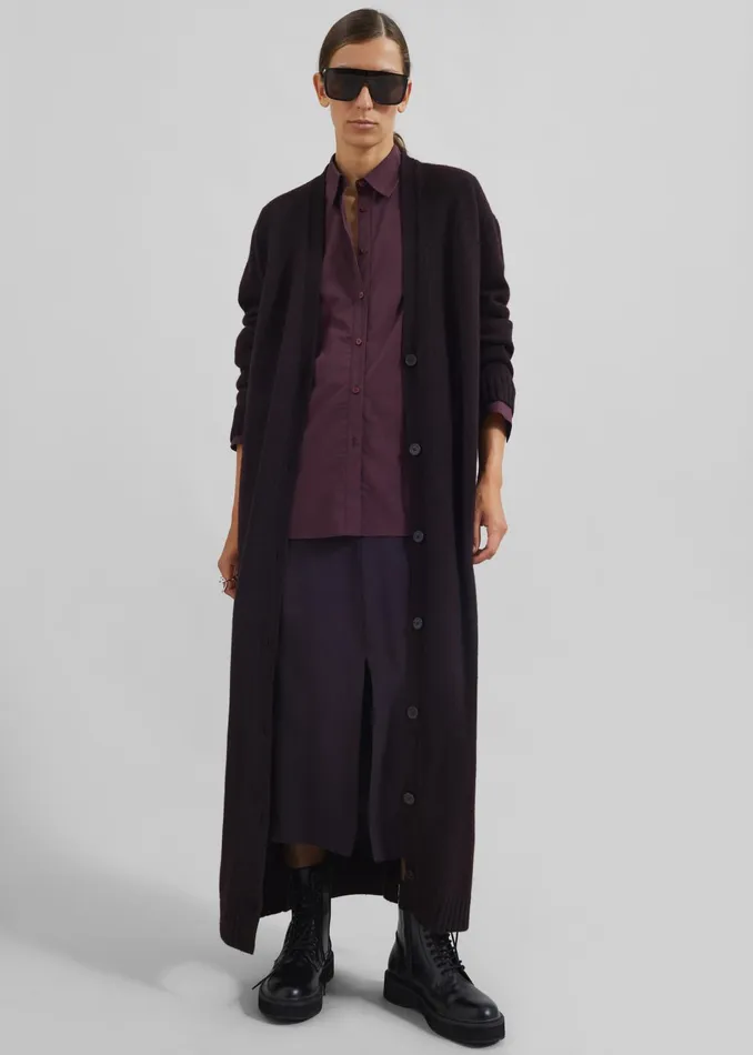 The Frankie Shop Knitwear Emi Long Knit Cardigan 8211 Dark Plum 8211 Women