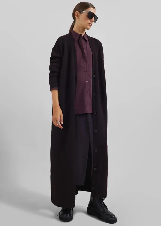 The Frankie Shop Knitwear Emi Long Knit Cardigan 8211 Dark Plum 8211 Women