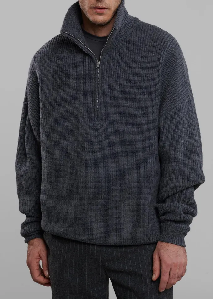 The Frankie Shop Knitwear Harrison Quarter Zip Jumper 8211 Grey Melange 8211 Men