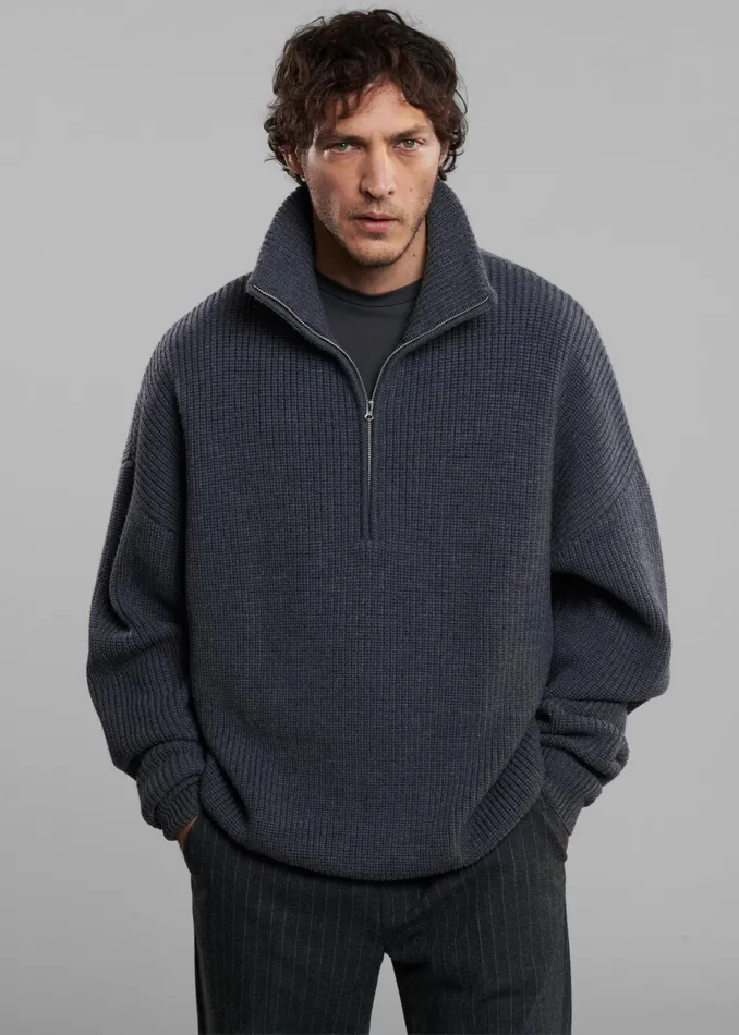 The Frankie Shop Knitwear Harrison Quarter Zip Jumper 8211 Grey Melange 8211 Men