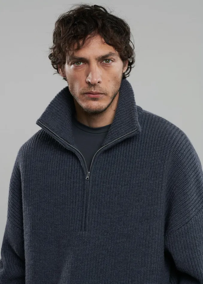 The Frankie Shop Knitwear Harrison Quarter Zip Jumper 8211 Grey Melange 8211 Men