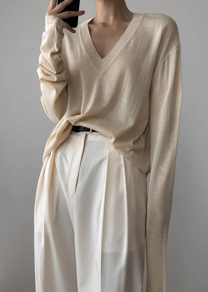 The Frankie Shop Knitwear Juro VNeck Knit 8211 Butter 8211 Women