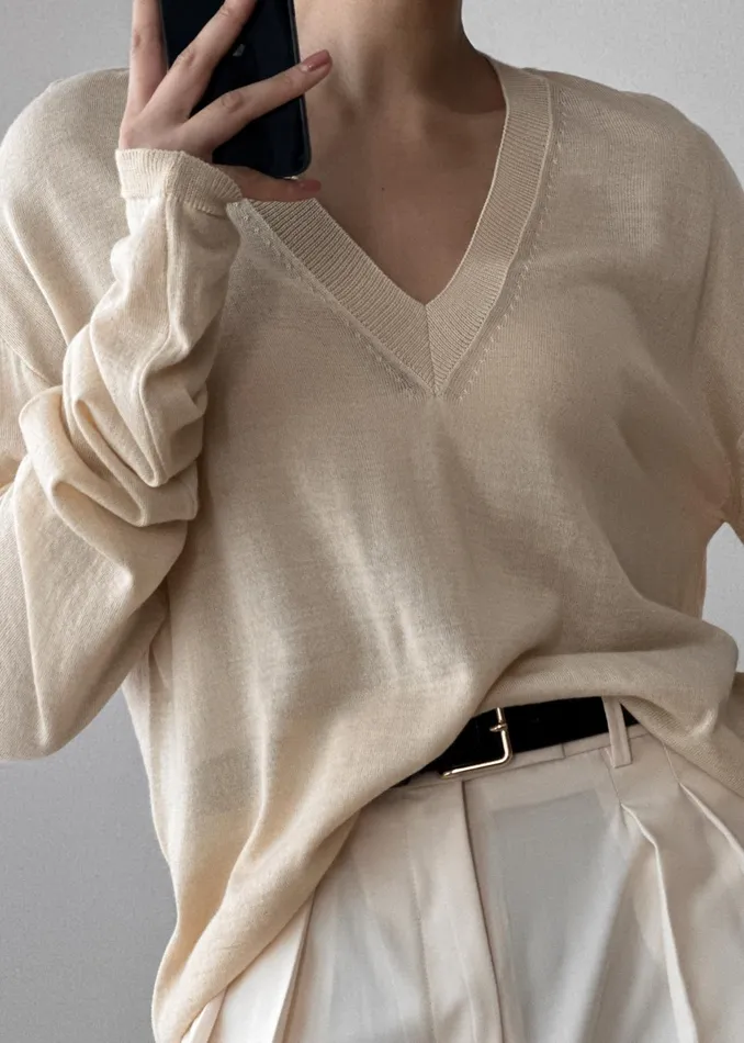 The Frankie Shop Knitwear Juro VNeck Knit 8211 Butter 8211 Women