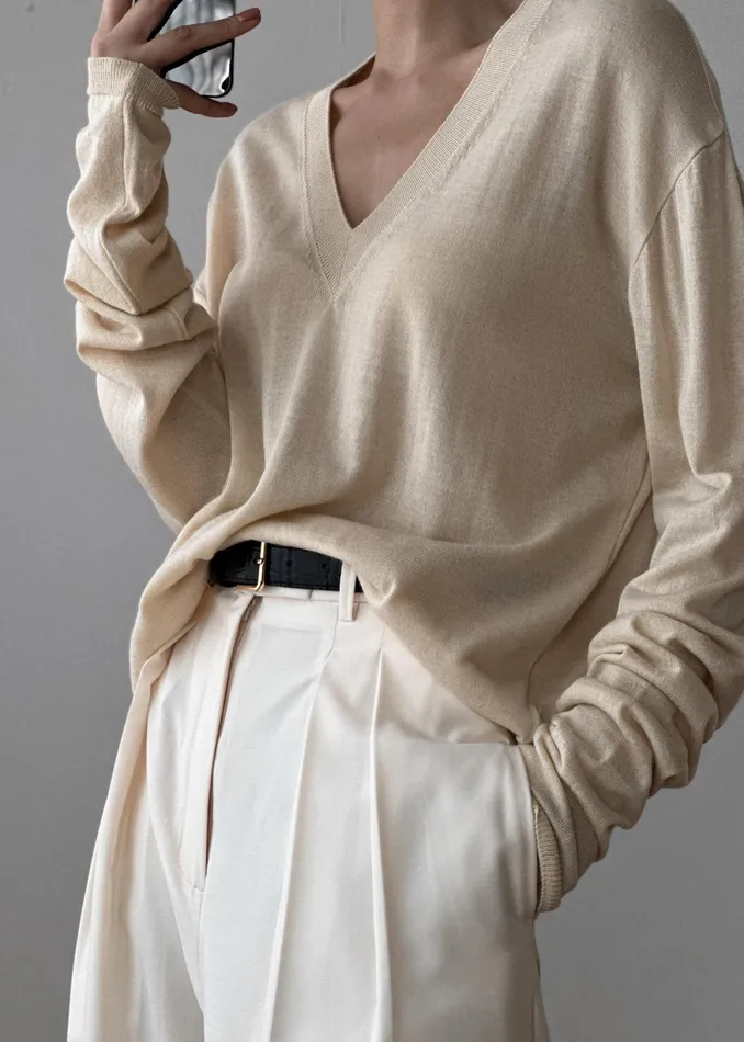 The Frankie Shop Knitwear Juro VNeck Knit 8211 Butter 8211 Women