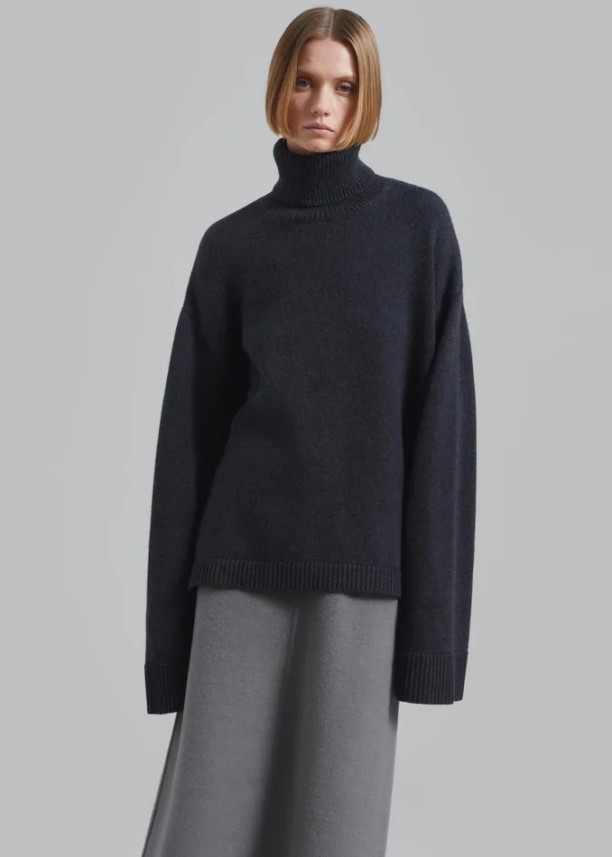 The Frankie Shop Knitwear Rhea Trapeze Turtleneck 8211 Charcoal 8211 Women