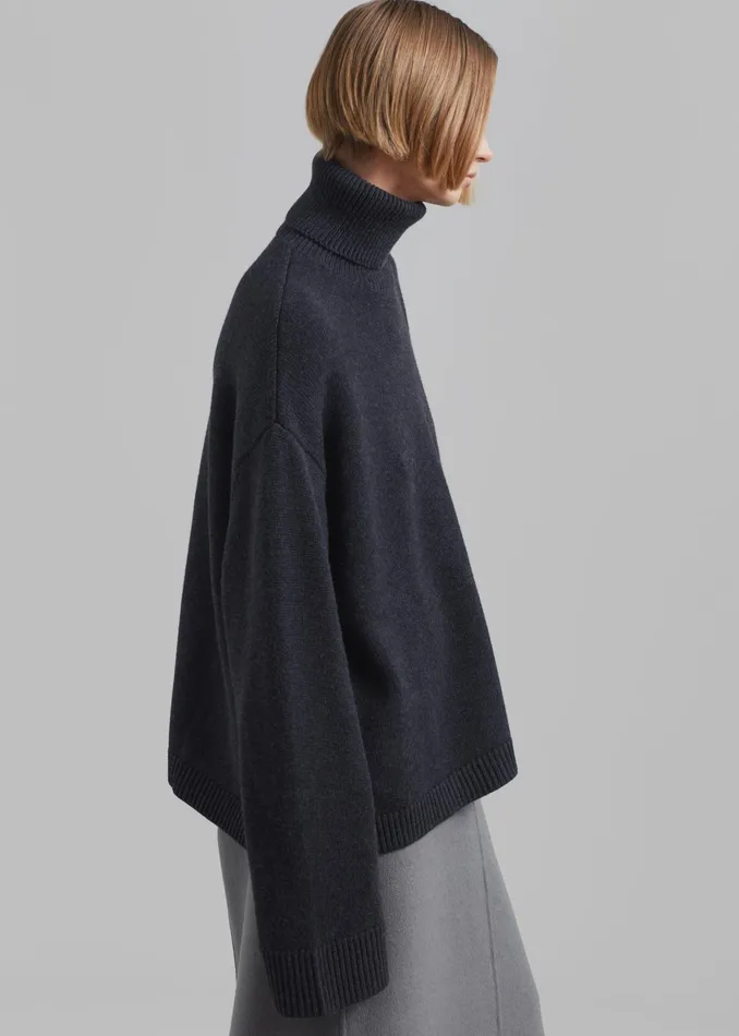 The Frankie Shop Knitwear Rhea Trapeze Turtleneck 8211 Charcoal 8211 Women