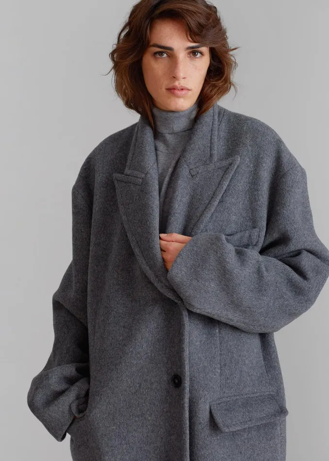 The Frankie Shop Outerwear Anya Oversized Coat 8211 Charcoal 8211 Women