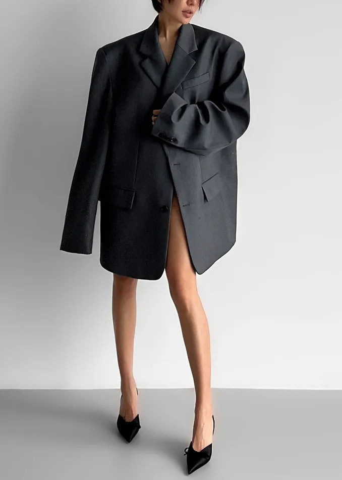 The Frankie Shop Outerwear Dee Maxi Oversized Blazer 8211 Charcoal 8211 Women