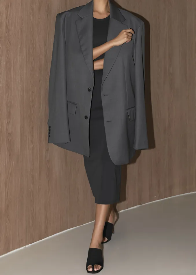 The Frankie Shop Outerwear Dee Maxi Oversized Blazer 8211 Charcoal 8211 Women