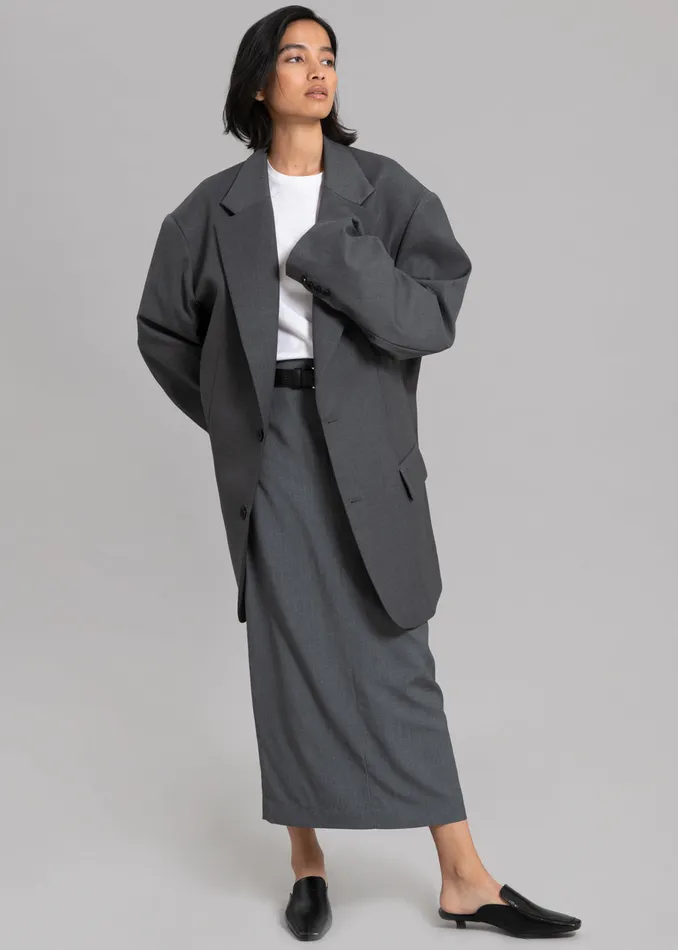 The Frankie Shop Outerwear Dee Maxi Oversized Blazer 8211 Charcoal 8211 Women