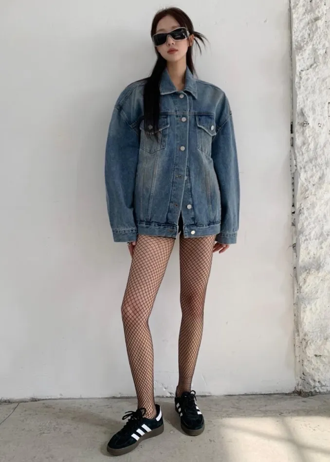 The Frankie Shop Outerwear Katell Denim Jacket 8211 Worn Wash 8211 Women