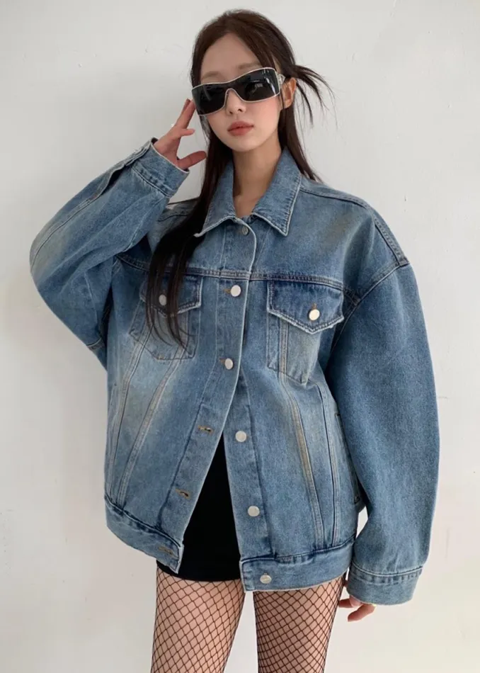 The Frankie Shop Outerwear Katell Denim Jacket 8211 Worn Wash 8211 Women
