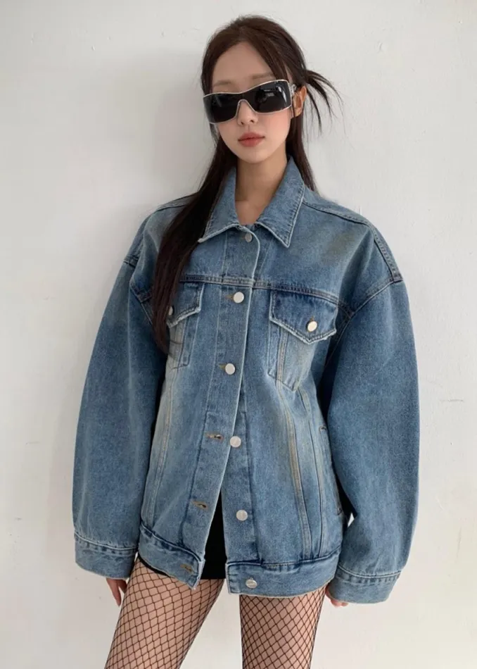The Frankie Shop Outerwear Katell Denim Jacket 8211 Worn Wash 8211 Women