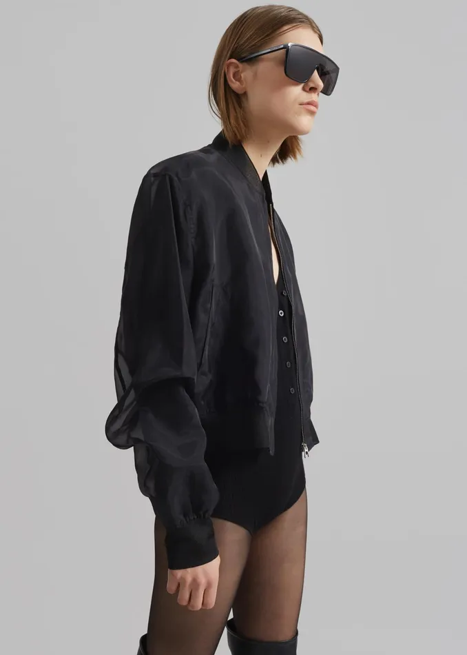 The Frankie Shop Outerwear Micky Cropped Sheer Bomber 8211 Black 8211 Women