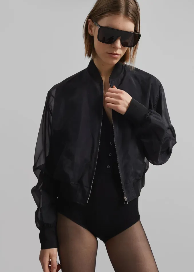 The Frankie Shop Outerwear Micky Cropped Sheer Bomber 8211 Black 8211 Women