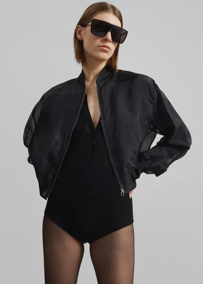 The Frankie Shop Outerwear Micky Cropped Sheer Bomber 8211 Black 8211 Women