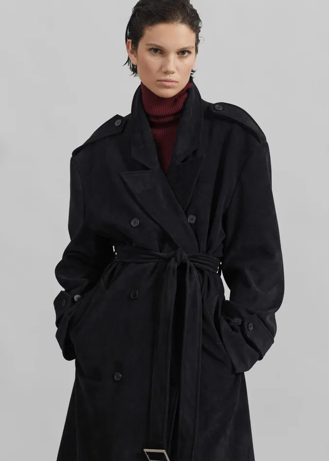 The Frankie Shop Outerwear Peoria Faux Suede Trench Coat 8211 Black 8211 Women The Frankie Shop Outerwear Peoria Faux Suede Trench Coat 8211 Black 8211 Women