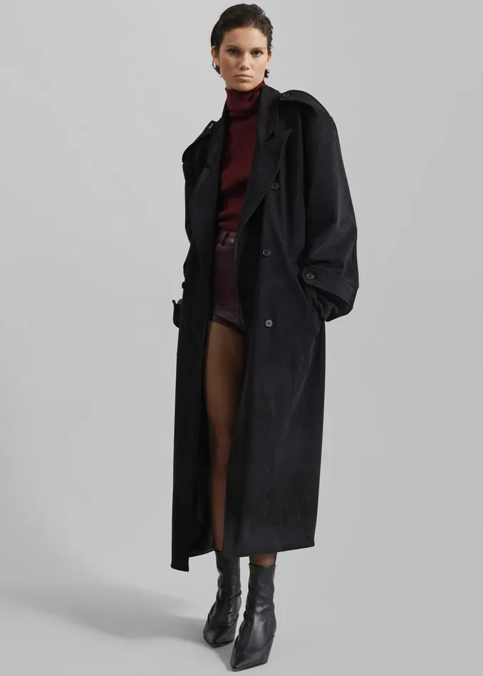 The Frankie Shop Outerwear Peoria Faux Suede Trench Coat 8211 Black 8211 Women