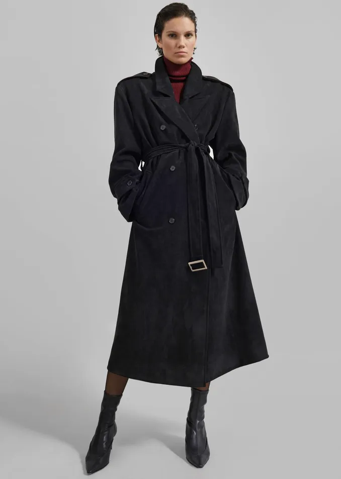 The Frankie Shop Outerwear Peoria Faux Suede Trench Coat 8211 Black 8211 Women