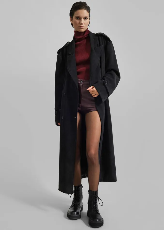 The Frankie Shop Outerwear Peoria Faux Suede Trench Coat 8211 Black 8211 Women