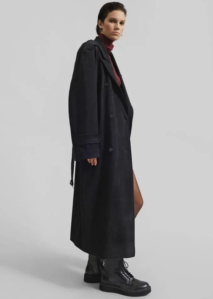 The Frankie Shop Outerwear Peoria Faux Suede Trench Coat 8211 Black 8211 Women