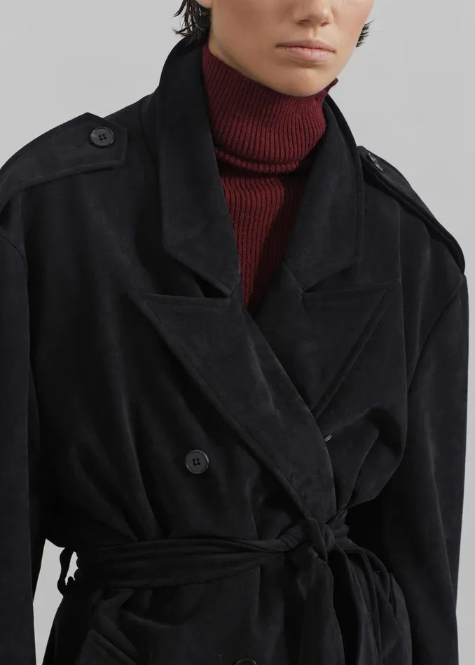The Frankie Shop Outerwear Peoria Faux Suede Trench Coat 8211 Black 8211 Women
