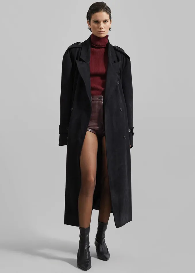 The Frankie Shop Outerwear Peoria Faux Suede Trench Coat 8211 Black 8211 Women