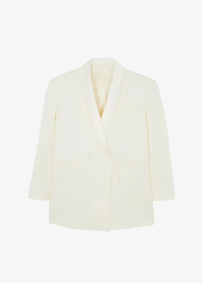 The Frankie Shop Outerwear Poppy Satin Collar Blazer 8211 Cream 8211 Women