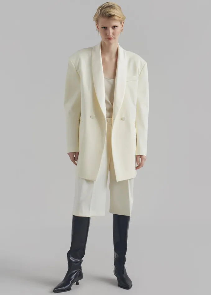 The Frankie Shop Outerwear Poppy Satin Collar Blazer 8211 Cream 8211 Women
