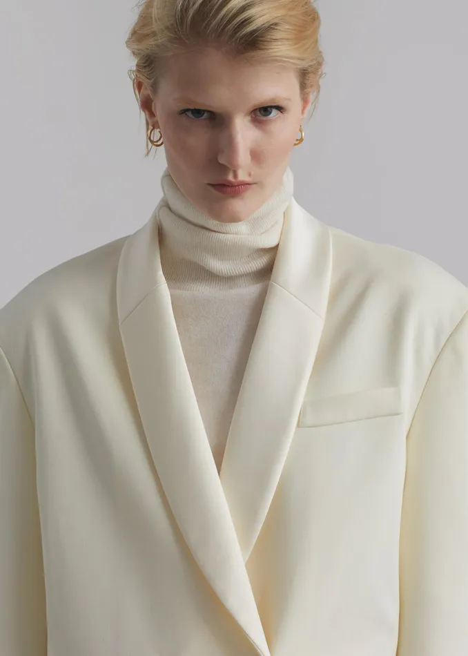 The Frankie Shop Outerwear Poppy Satin Collar Blazer 8211 Cream 8211 Women