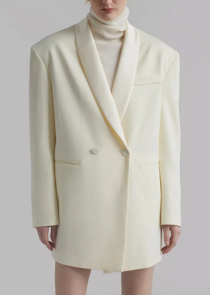 The Frankie Shop Outerwear Poppy Satin Collar Blazer 8211 Cream 8211 Women