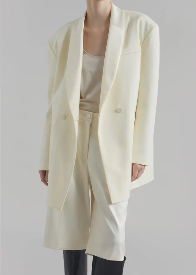 The Frankie Shop Outerwear Poppy Satin Collar Blazer 8211 Cream 8211 Women