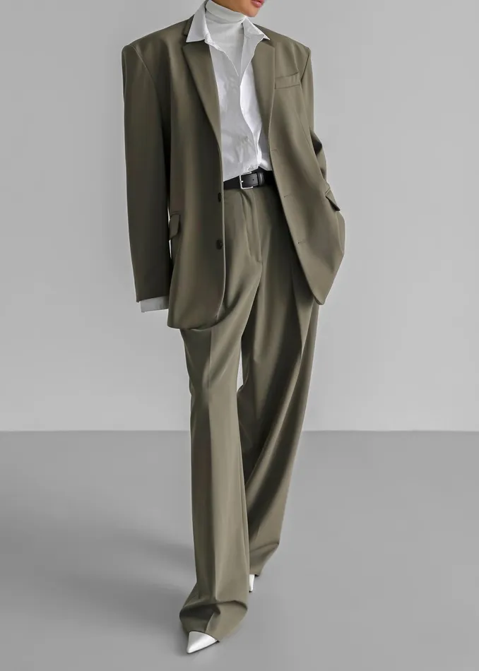 The Frankie Shop Outerwear Tansy Oversized Blazer 8211 Olive 8211 Women