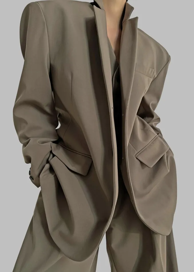 The Frankie Shop Outerwear Tansy Oversized Blazer 8211 Olive 8211 Women
