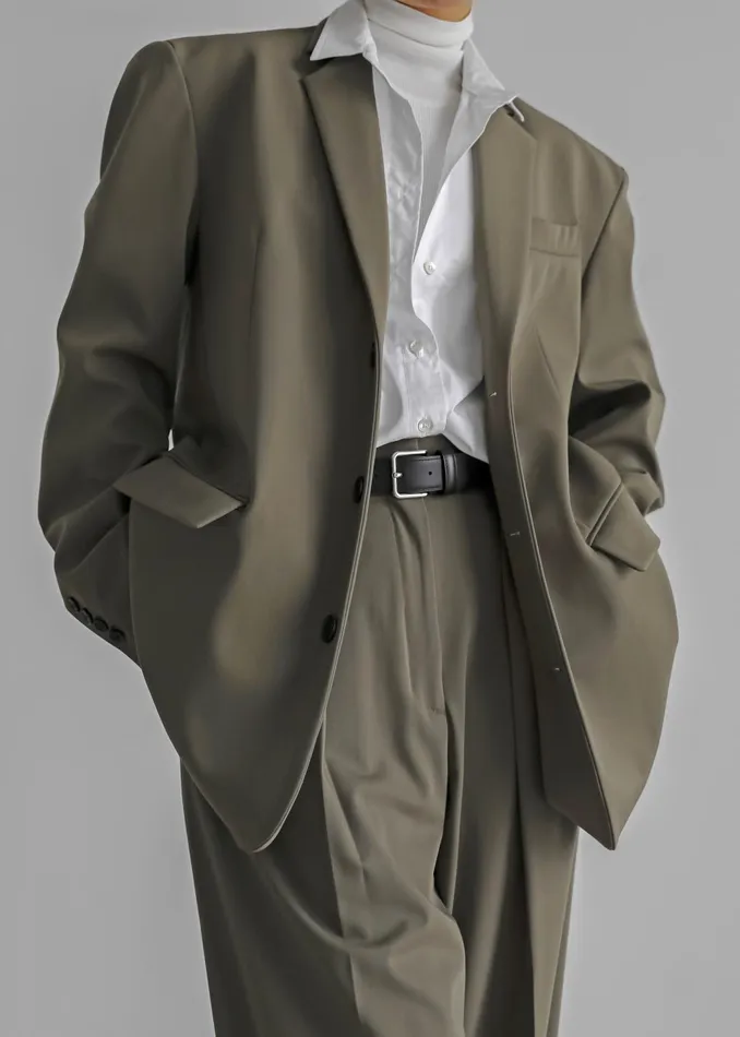 The Frankie Shop Outerwear Tansy Oversized Blazer 8211 Olive 8211 Women