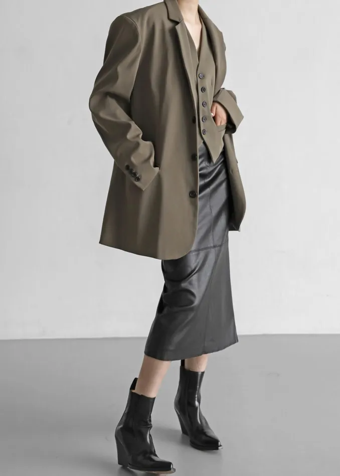 The Frankie Shop Outerwear Tansy Oversized Blazer 8211 Olive 8211 Women