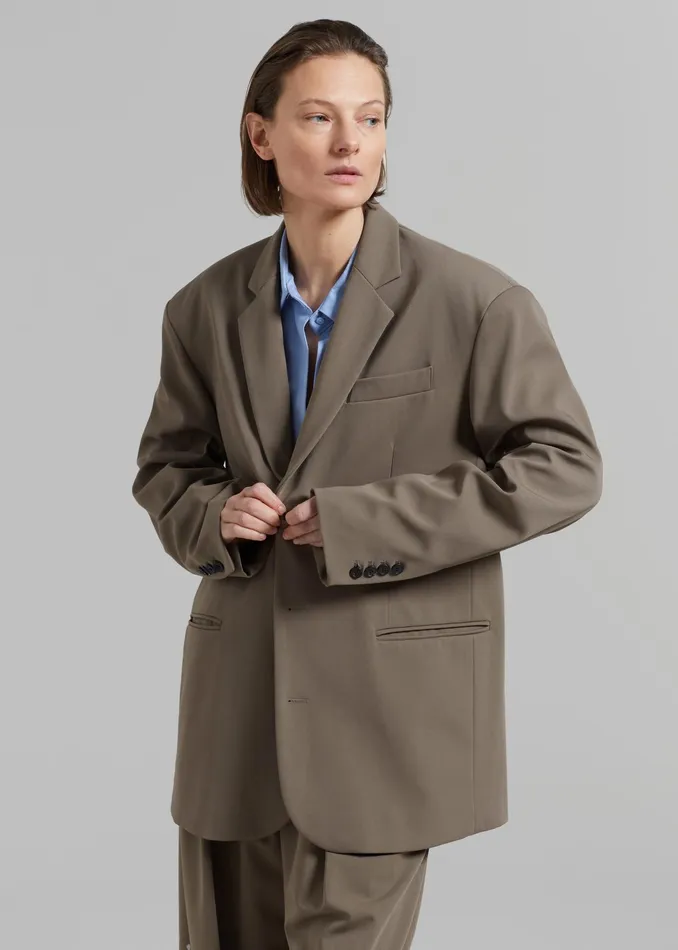 The Frankie Shop Outerwear Tansy Oversized Blazer 8211 Olive 8211 Women