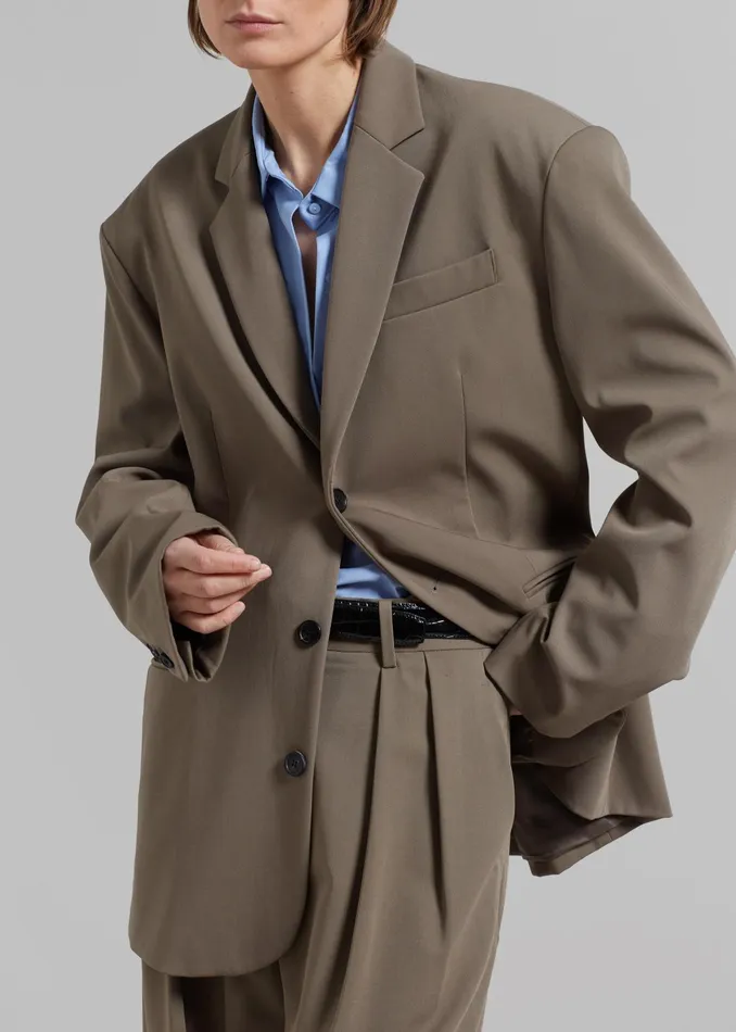 The Frankie Shop Outerwear Tansy Oversized Blazer 8211 Olive 8211 Women