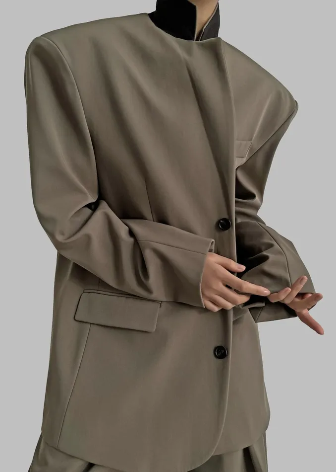 The Frankie Shop Outerwear Tansy Oversized Blazer 8211 Olive 8211 Women