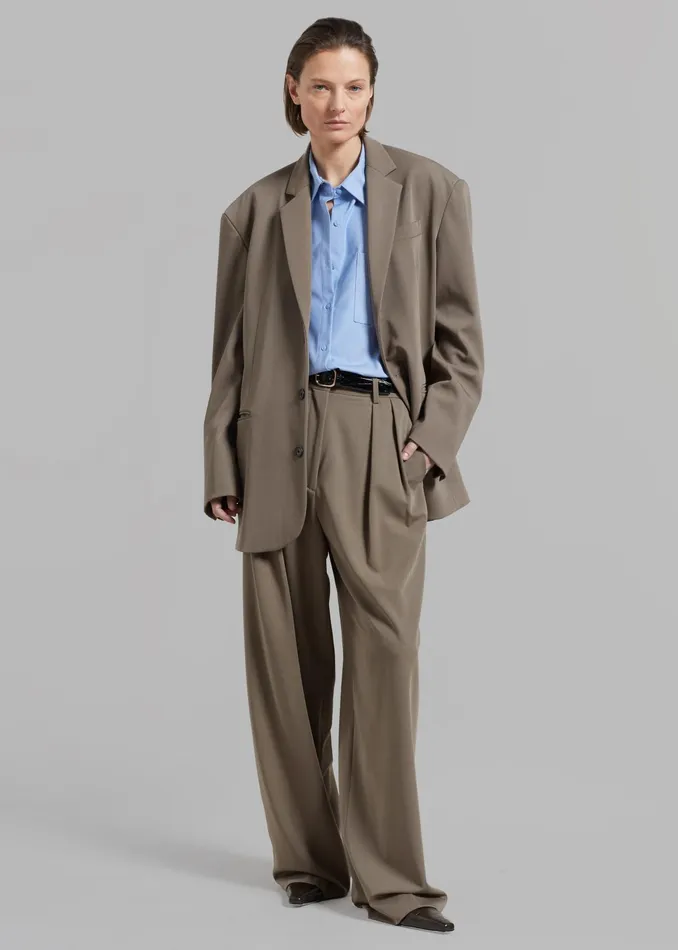 The Frankie Shop Outerwear Tansy Oversized Blazer 8211 Olive 8211 Women