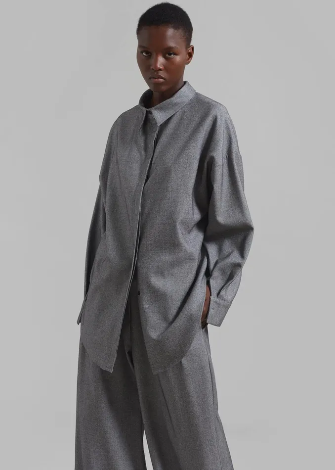 The Frankie Shop Tops Casey Reversible Button Up Shirt 8211 Grey 8211 Women