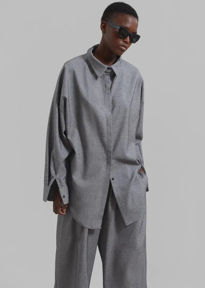 The Frankie Shop Tops Casey Reversible Button Up Shirt 8211 Grey 8211 Women