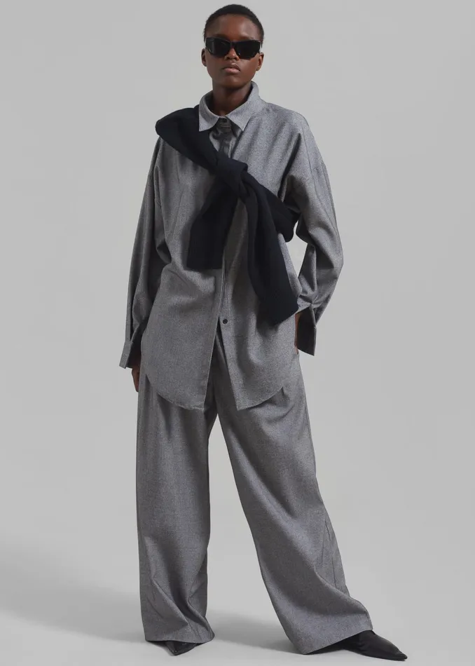 The Frankie Shop Tops Casey Reversible Button Up Shirt 8211 Grey 8211 Women