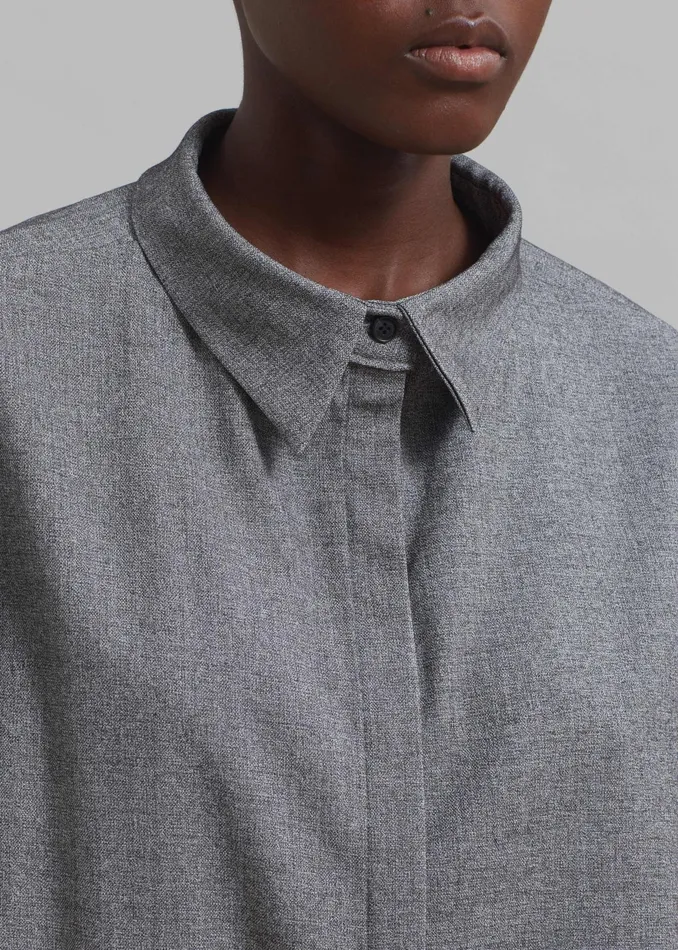 The Frankie Shop Tops Casey Reversible Button Up Shirt 8211 Grey 8211 Women