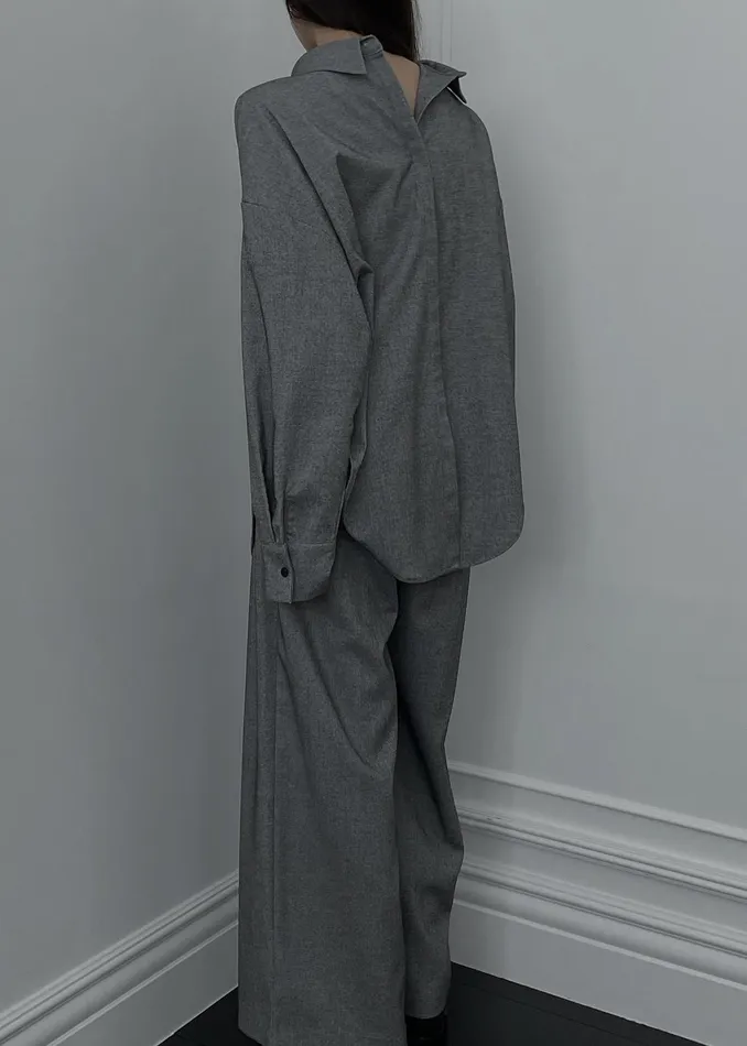 The Frankie Shop Tops Casey Reversible Button Up Shirt 8211 Grey 8211 Women